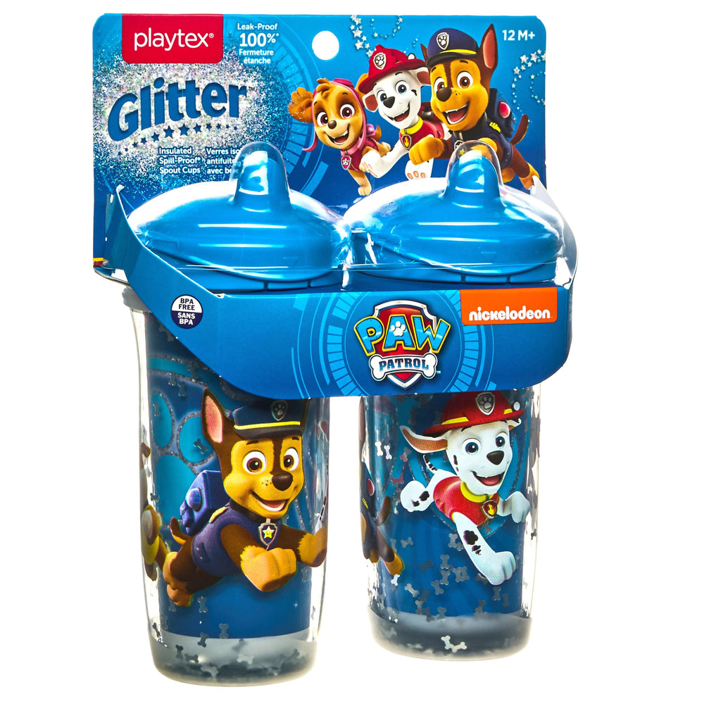 Playtex Baby Sipsters Paw Patrol glitter Chase side view shows ergonomic grip for easy handling