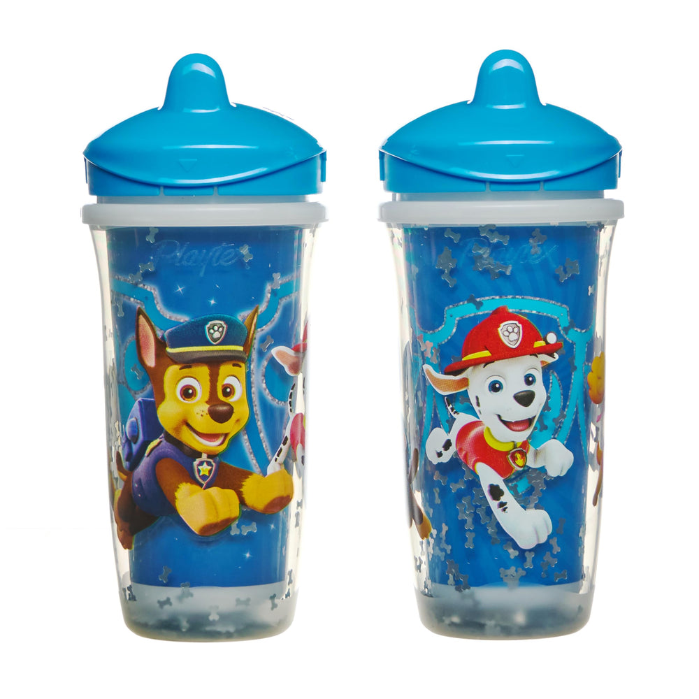 Playtex Baby Sipsters Paw Patrol glitter Marshall side view highlights leak-proof valve for mess-free meals