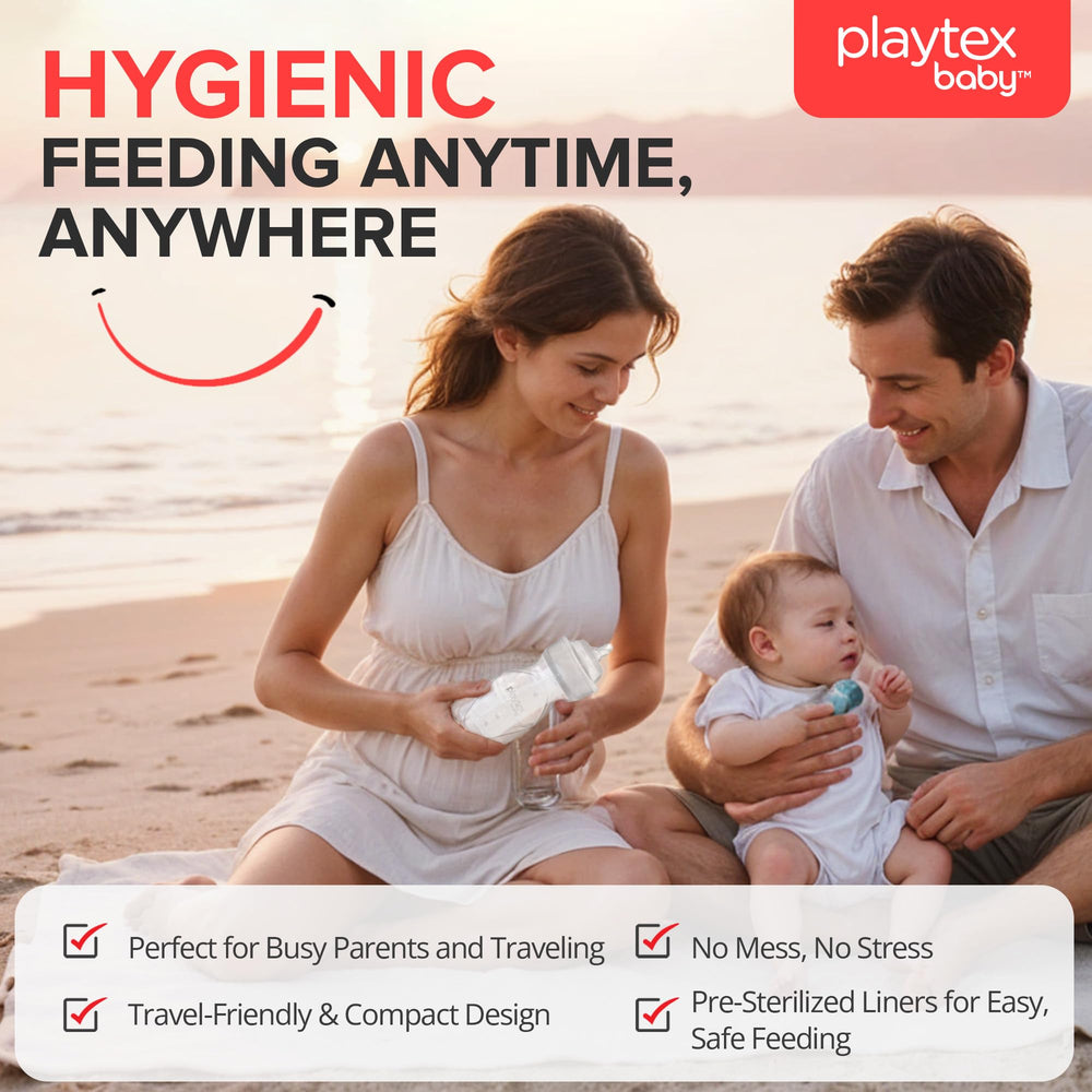 Travel-ready Playtex Baby feeding essentials pack with bottles and liners
