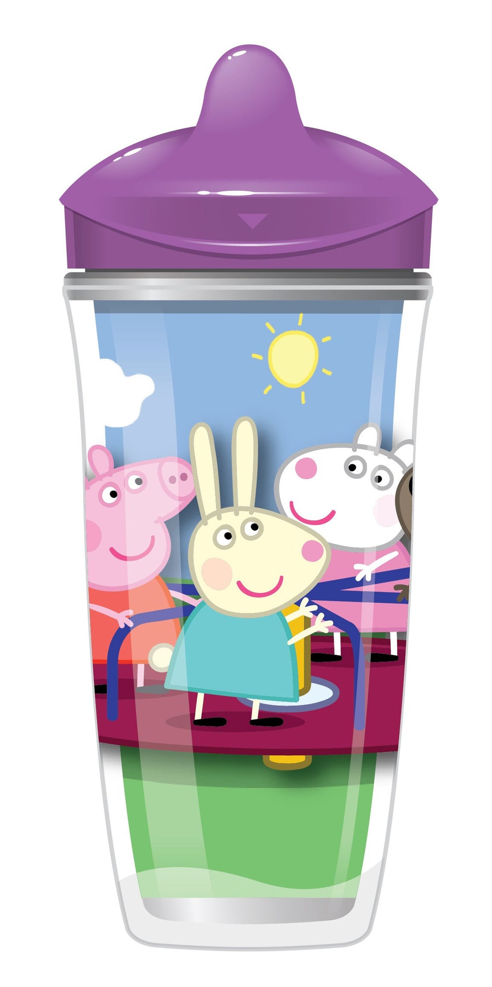 Playtex Sipsters Stage 3 Peppa Pig cup spill-proof feature reduces mess during meals.