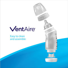 Playtex VentAire bottle demonstrates air-free feeding via back vent design.
