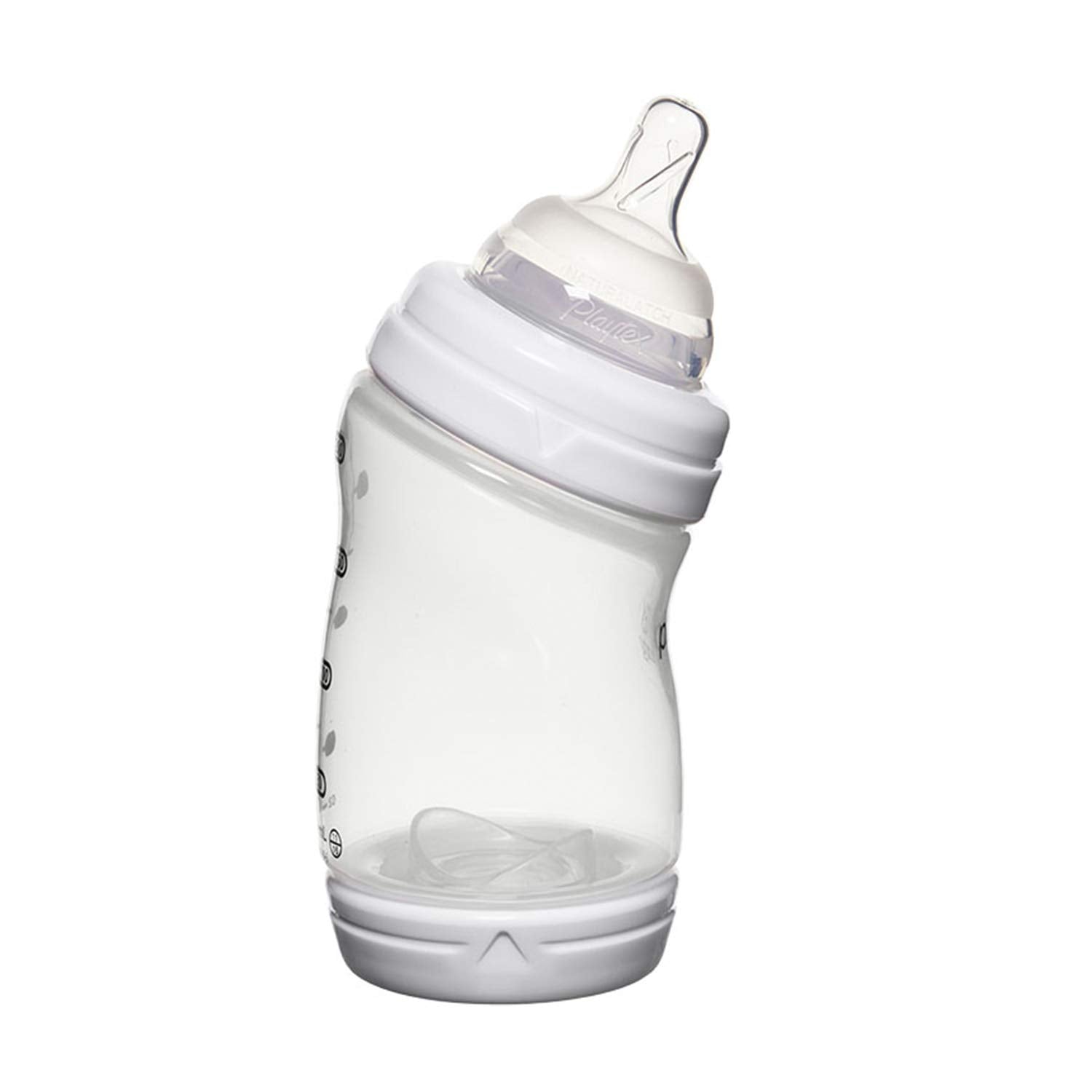 Playtex VentAire bottle shows angled design for semi-upright feeding.