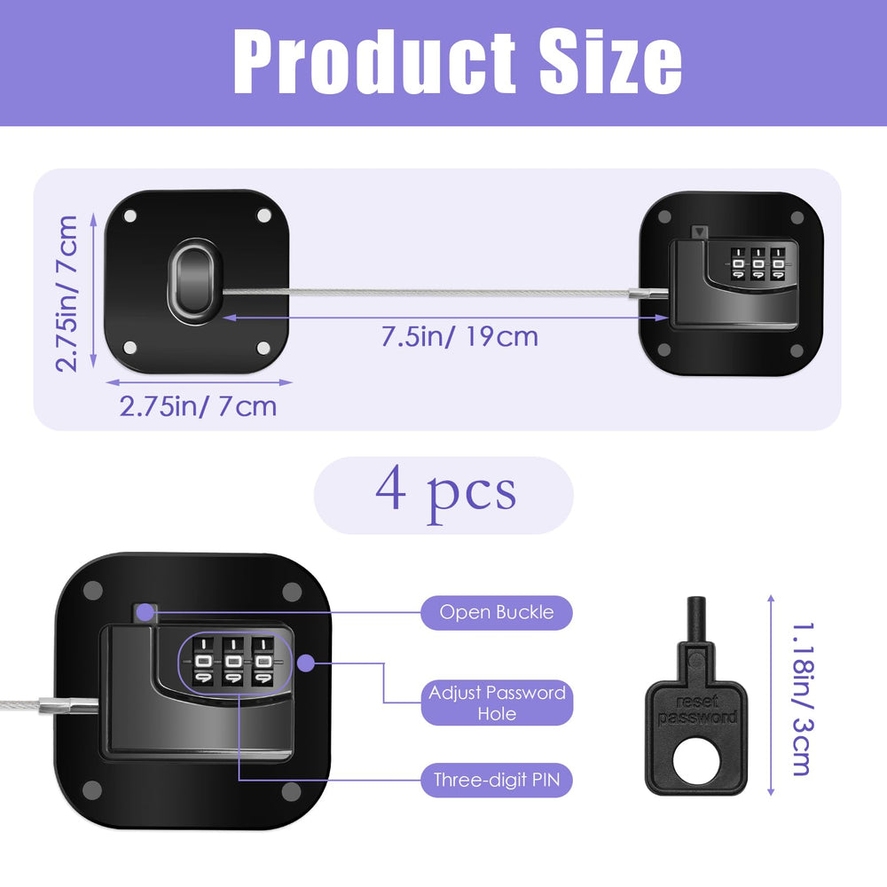 Pletpet fridge lock strong adhesive back illustrating drill-free mounting on metal surface.