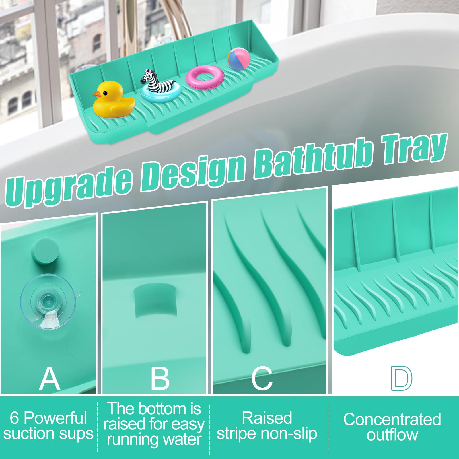 Pletpet 16x3.5-inch tray extends beyond tub edge for toy storage.