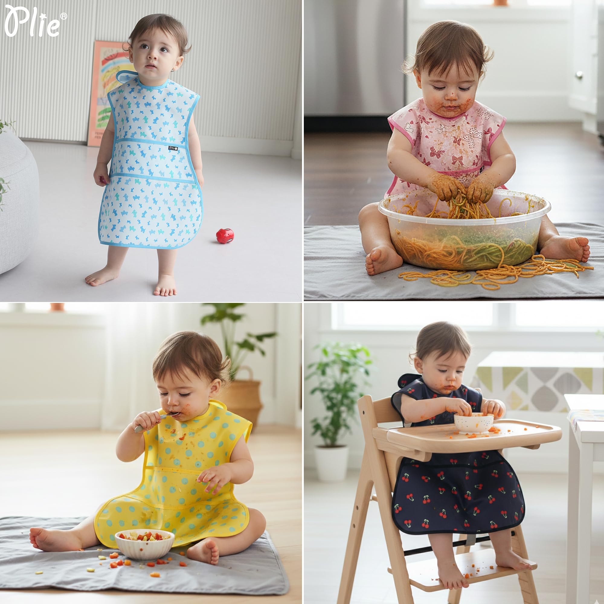 Plie bib gray stripe for self-feeding supports baby-led weaning and independent eating