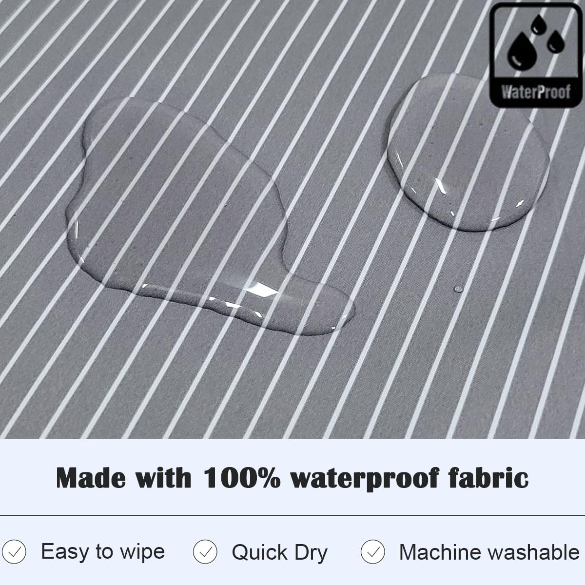 Plie full-coverage bib gray stripe wipe-clean fabric enables quick cleanup after meals