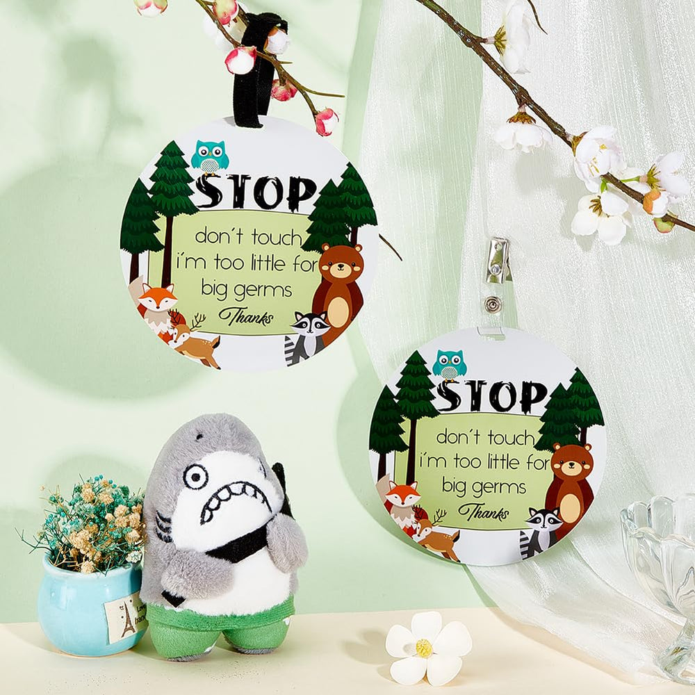 PLIGREAT stop touching baby sign on stroller—durable plastic with clip