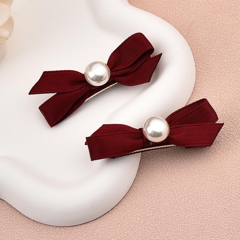 Pliwcas red bow barrettes for girls non-slip grip for toddlers