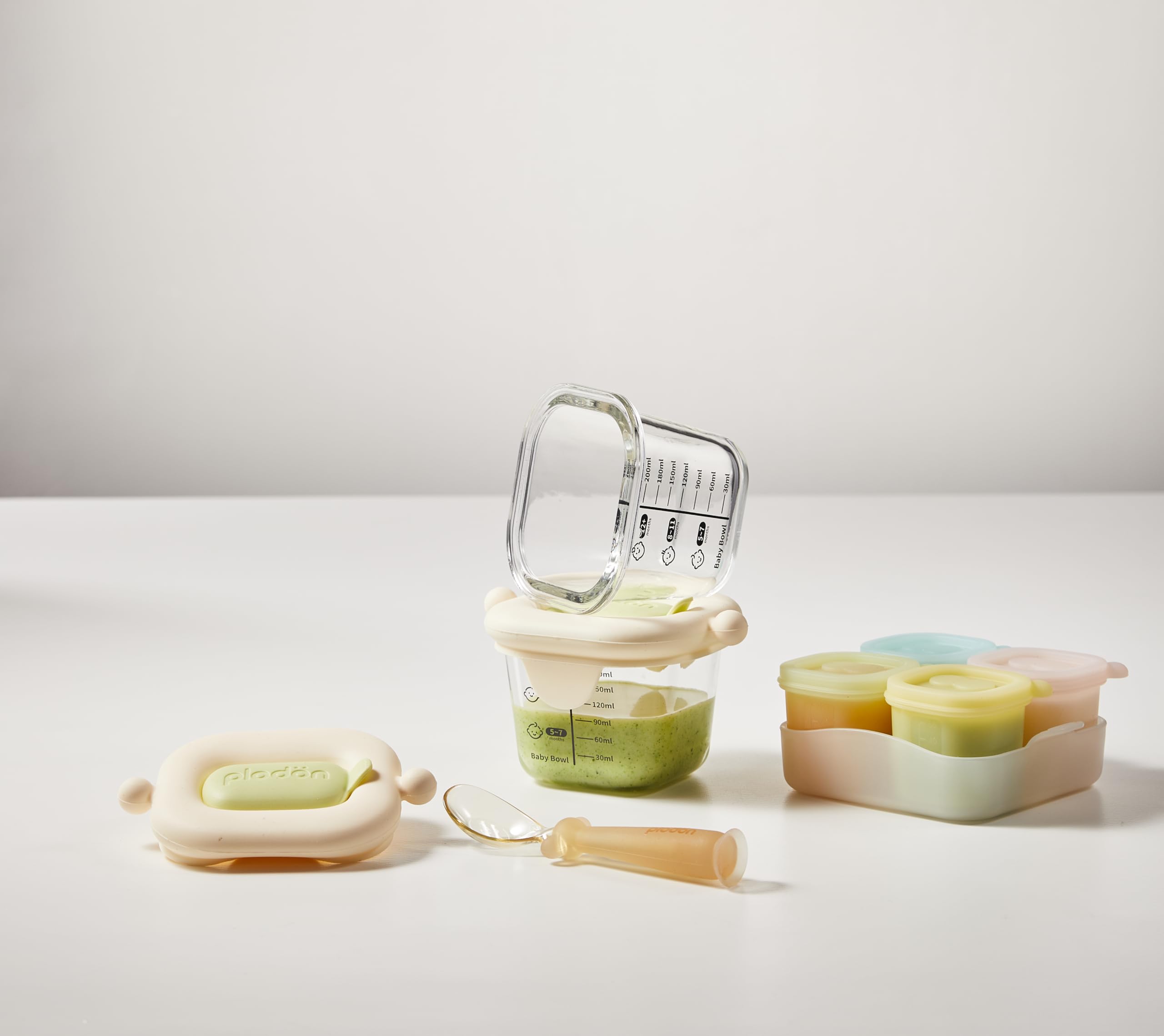 Plodon 10-piece baby food jars set with glass 7oz and silicone 1.7oz containers for purees.