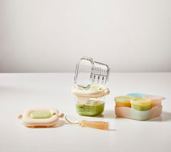 Plodon 10-piece baby food jars set with glass 7oz and silicone 1.7oz containers for purees.