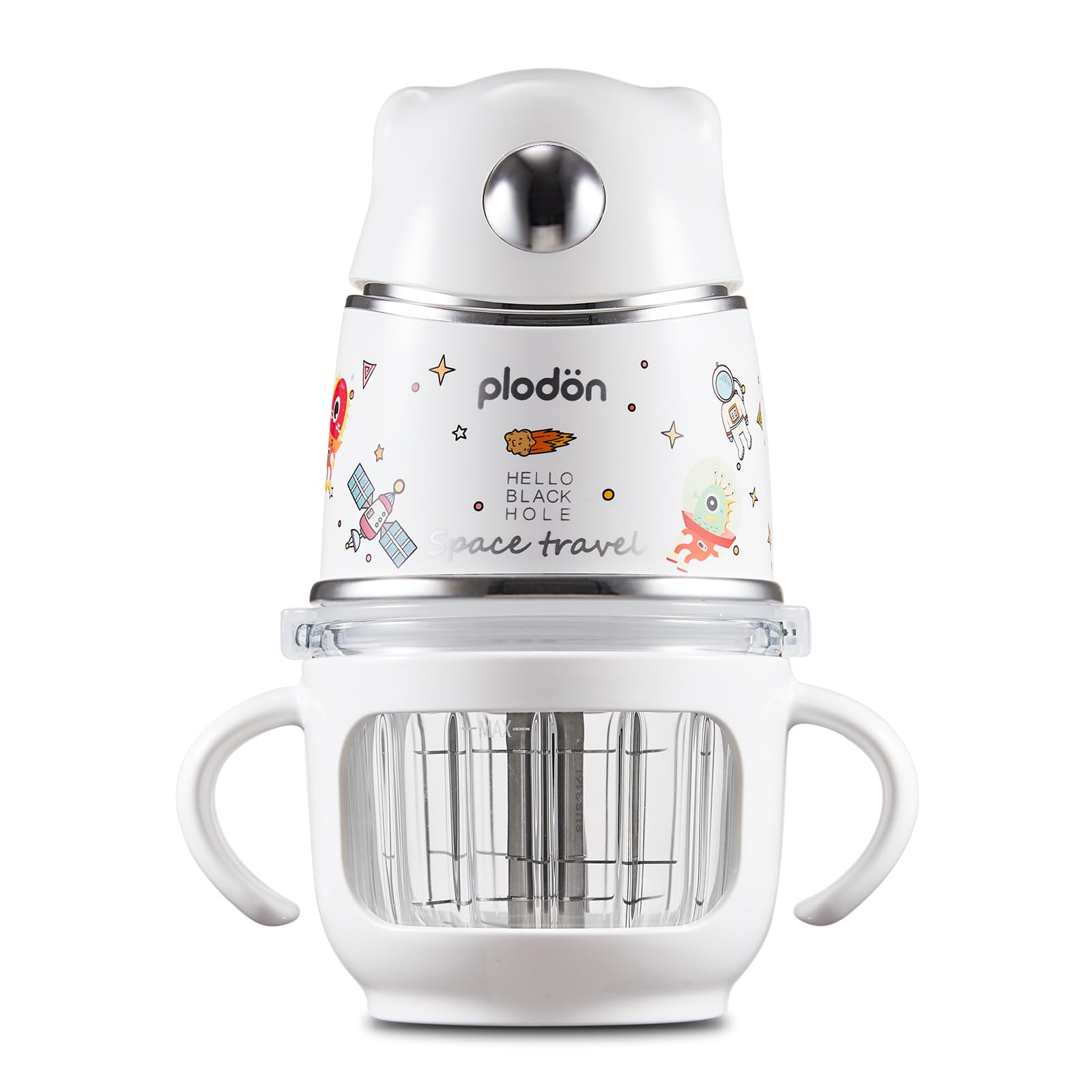 Plodon baby food maker front view in space silver for quick purees.