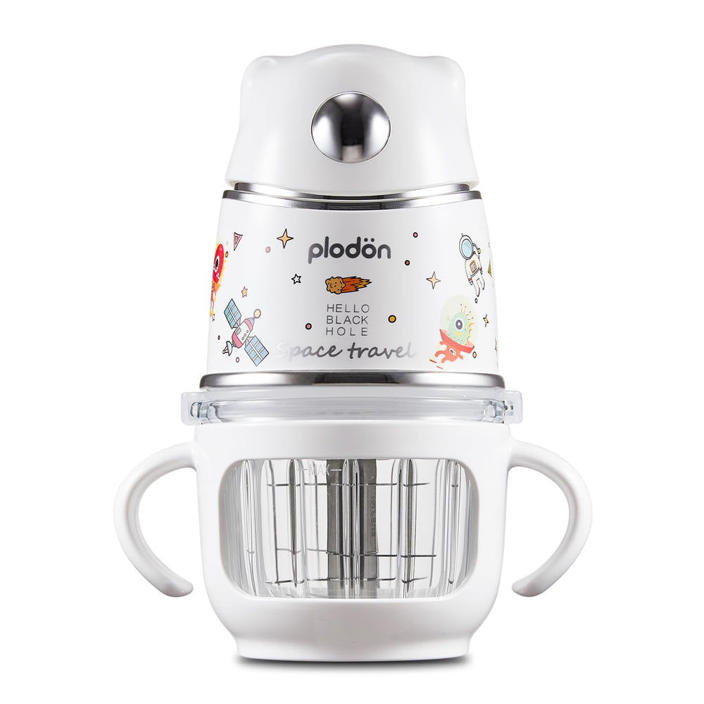 Plodon baby food maker front view in space silver for quick purees.