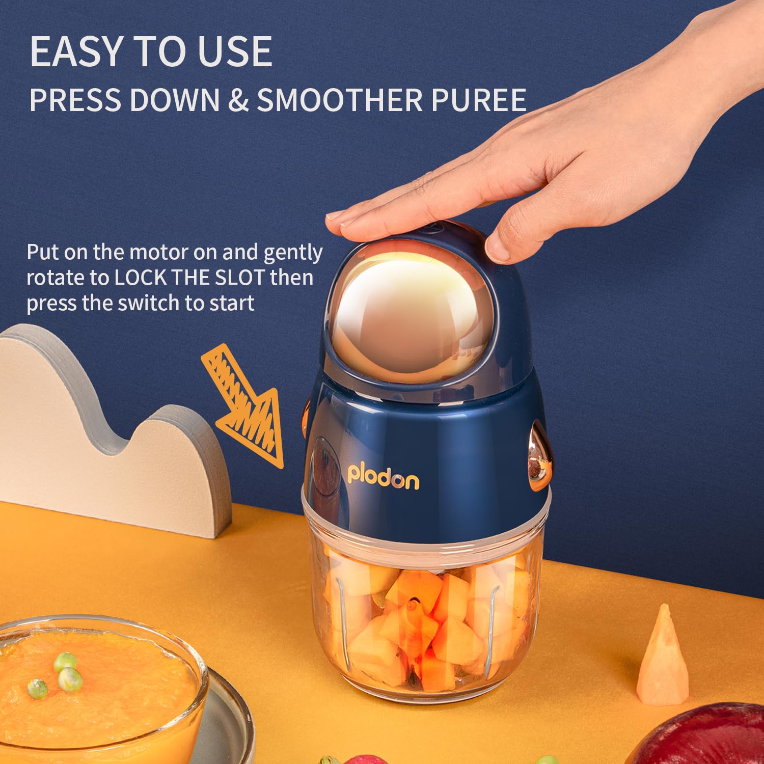 Plodon baby food maker spaceman-blue side view highlights portable kitchen convenience