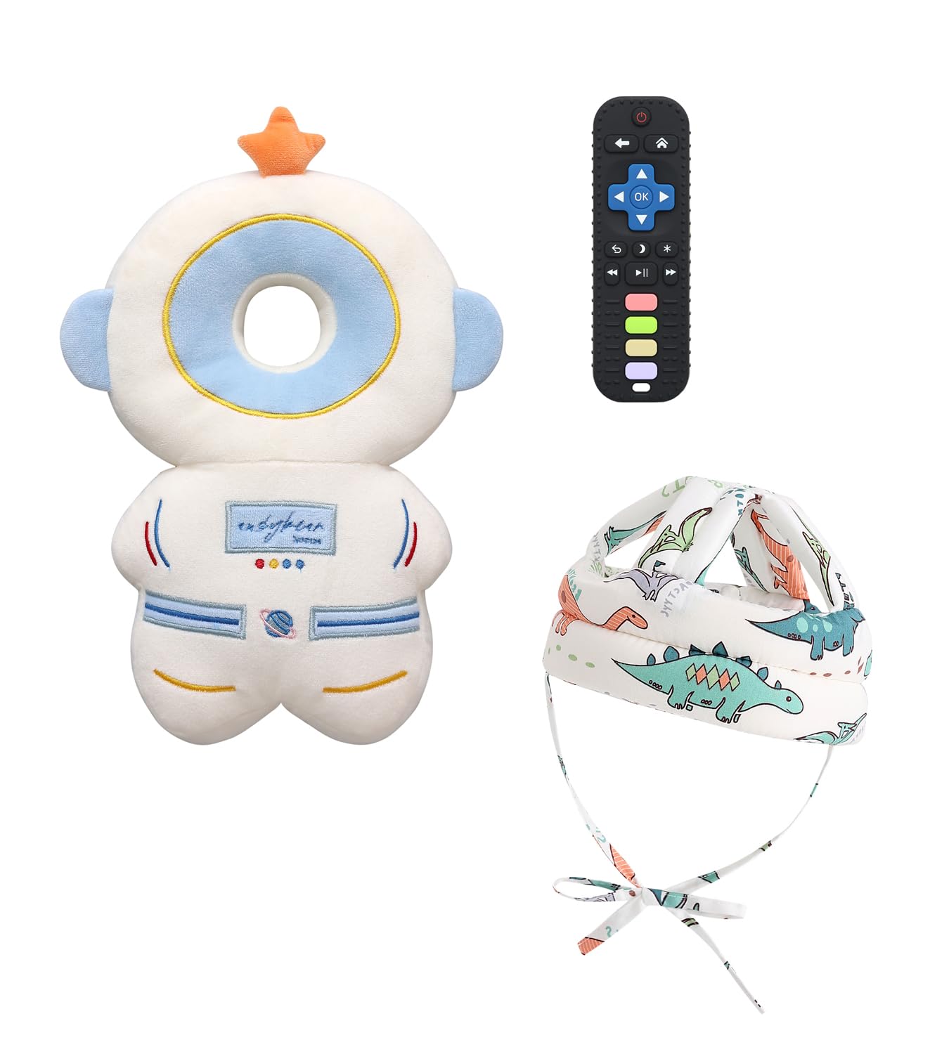 PLOVZ baby head protector backpack white astronaut front view for safe crawling.