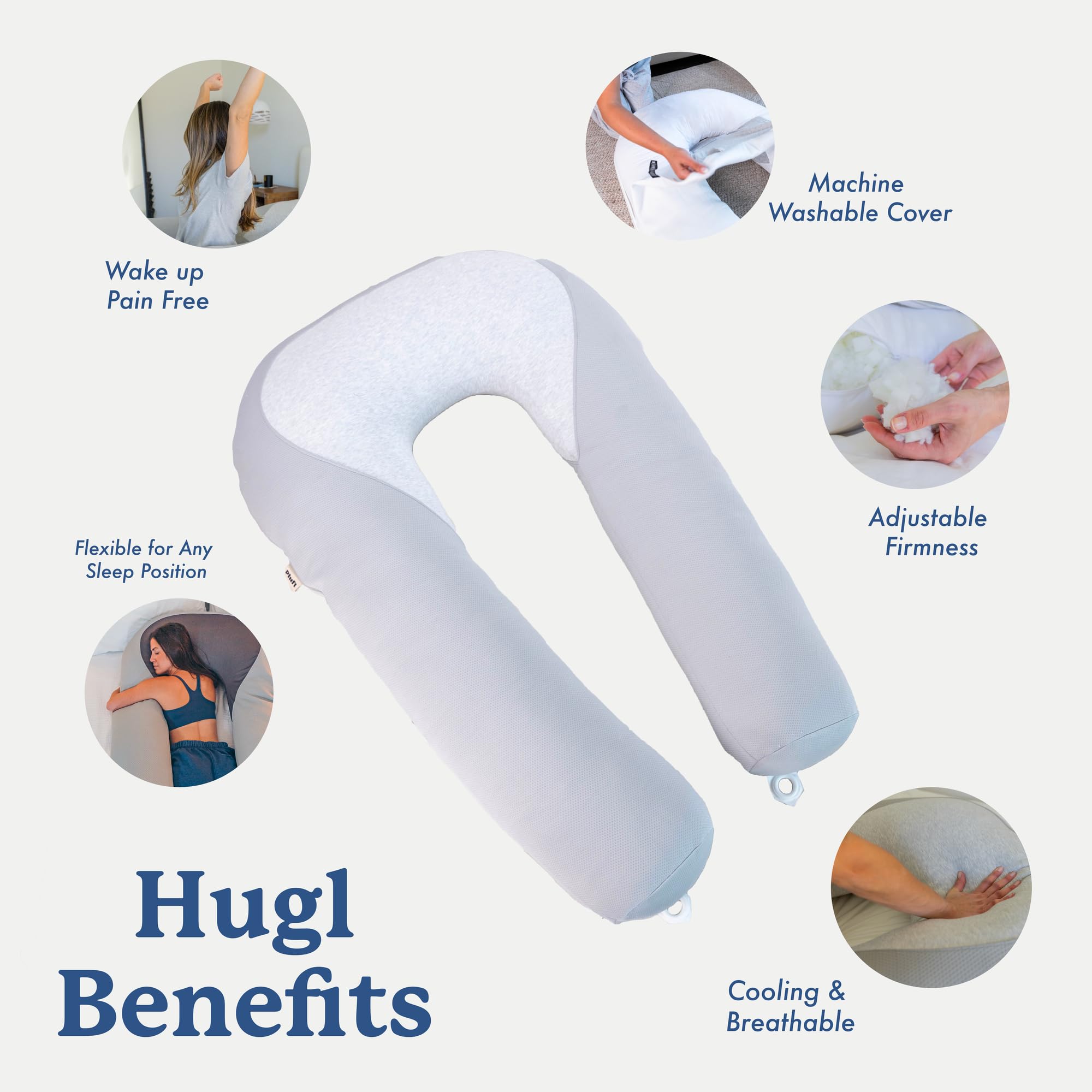 Plufl Hugl king-size pillow accommodates taller sleepers for full-body support.