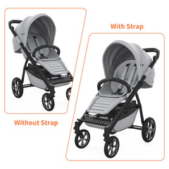 Plus tard stroller-frame installation shows tool-free setup for quick upright seating.