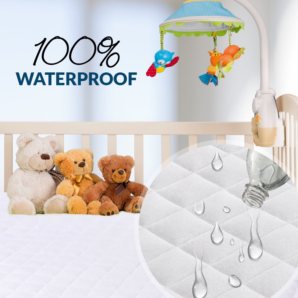 PlushDeluxe mini crib mattress protector fitted-sheet-style for easy bed changes