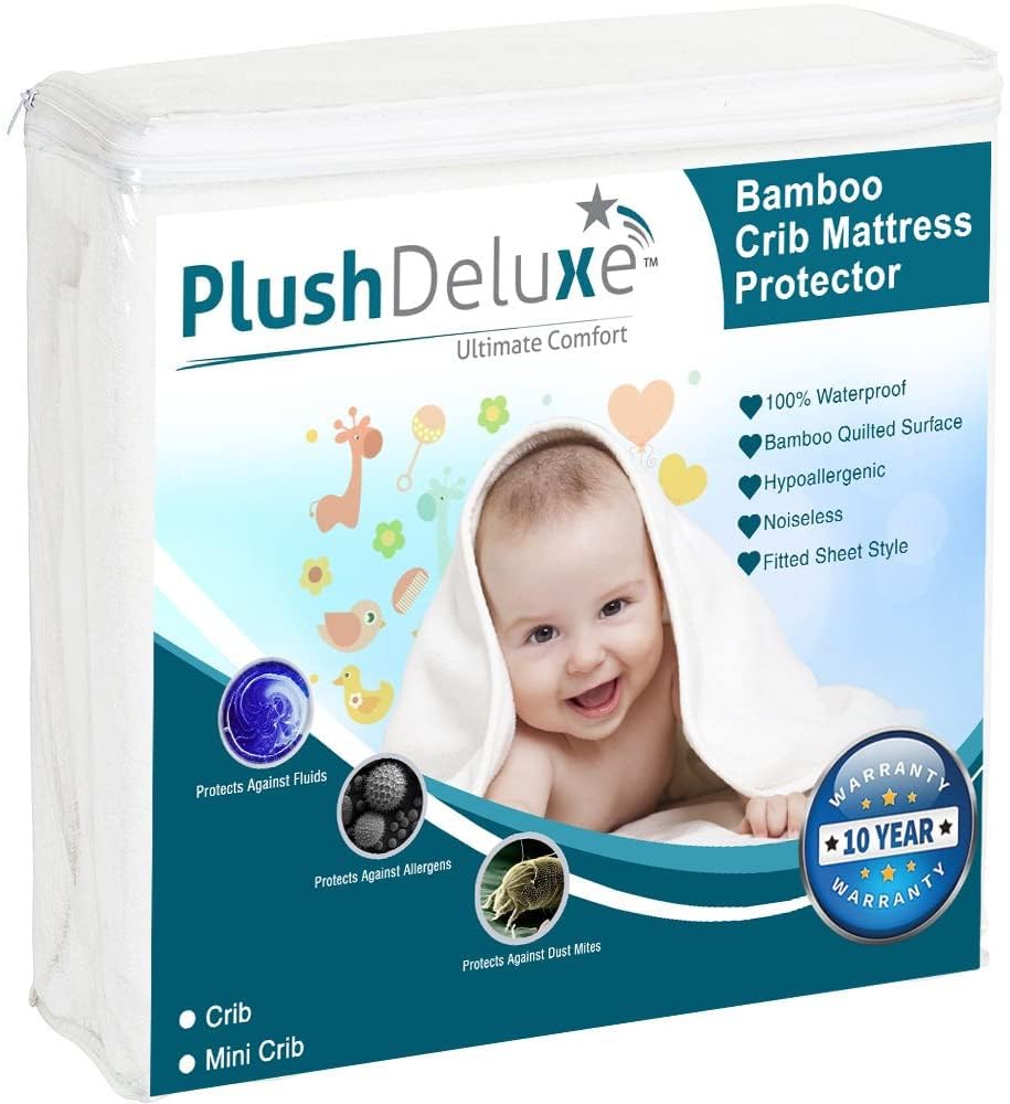 PlushDeluxe mini crib mattress protector top soft quilted surface for baby comfort