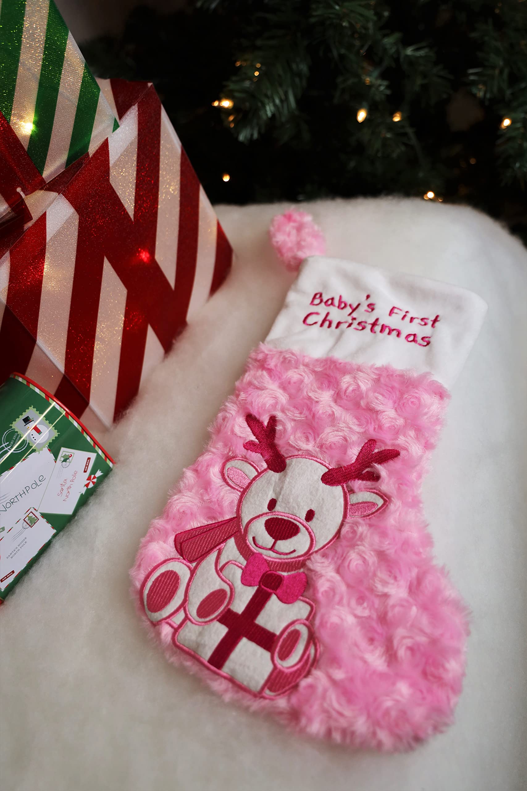 PLUSHIBLE pink stocking and hat combo ready for memories