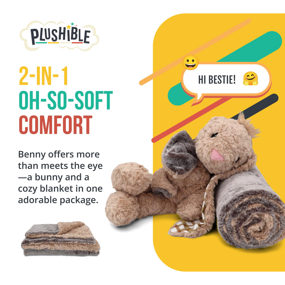 PLUSHIBLE Benny Bunny Blankie Bestie beige plush texture enhances sensory play.