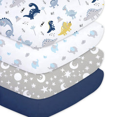 Plushii crib sheet with dinosaur pattern provides soft, breathable comfort for naps.