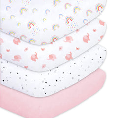 Plushii crib sheets rainbow pattern provide a soft, breathable sleep surface for your baby girl.