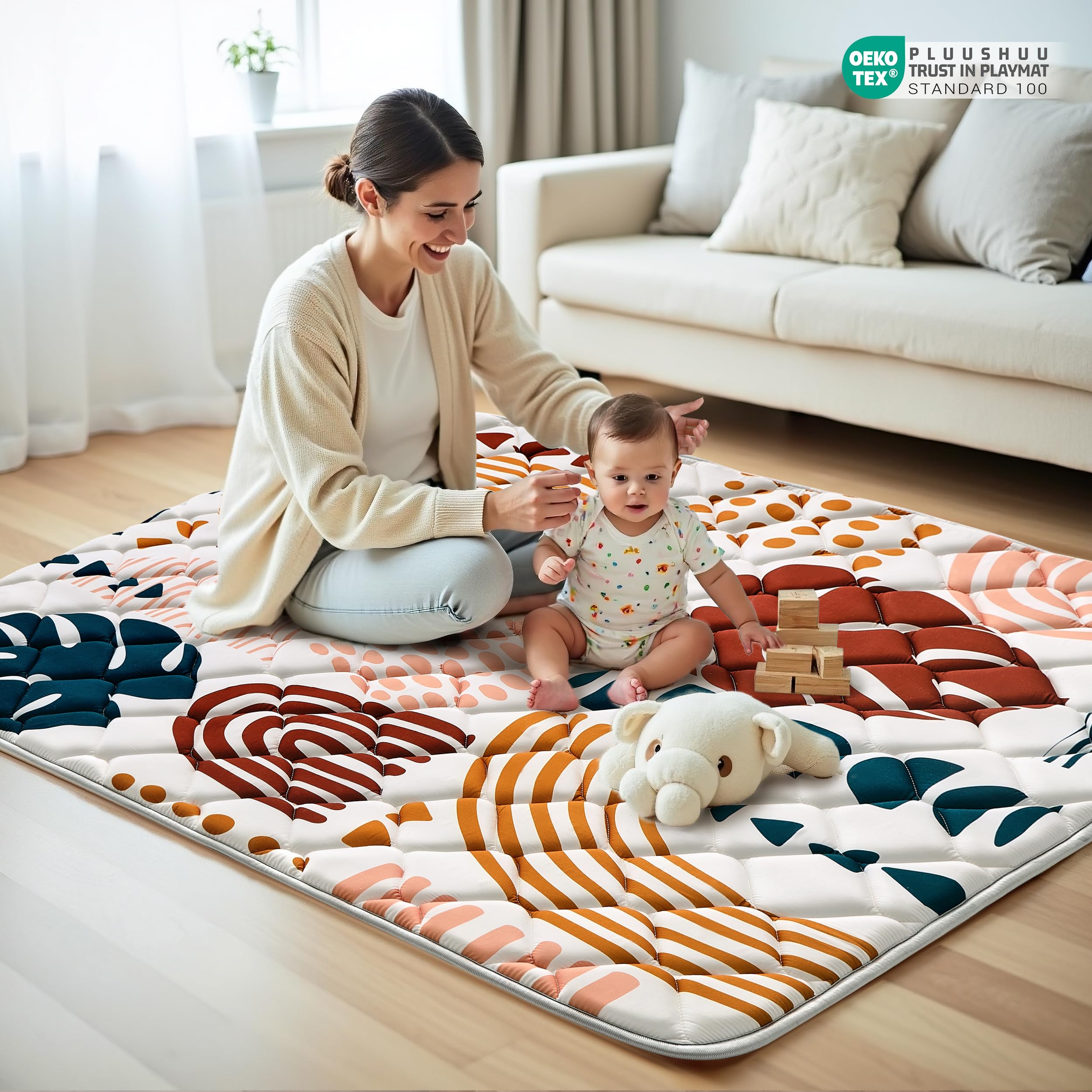 PLUUSHUU 2cm-thick foam surface provides cushioned comfort during playtime
