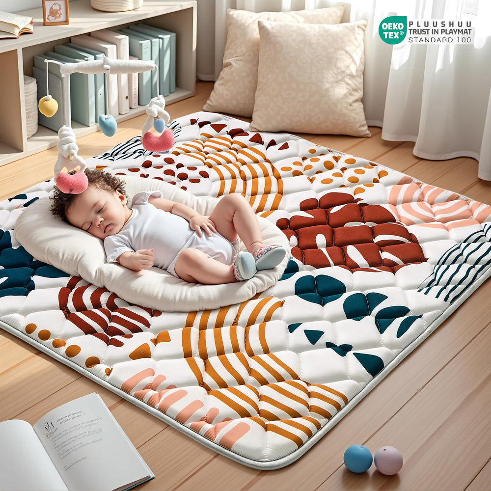 PLUUSHUU baby play mat 50x50 top view shows extra thick cushioning.