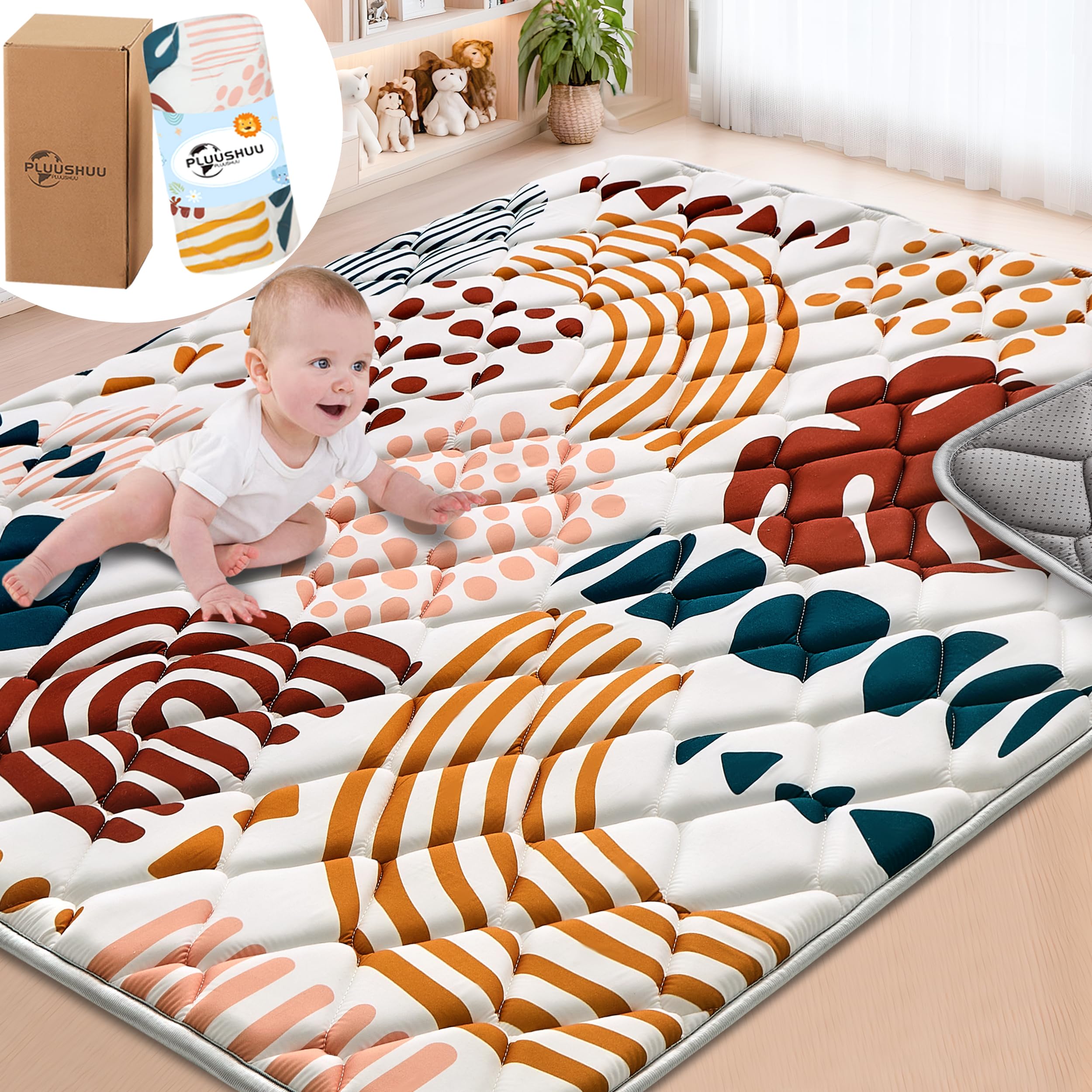 PLUUSHUU baby play mat 71x59 folded for easy storage and travel