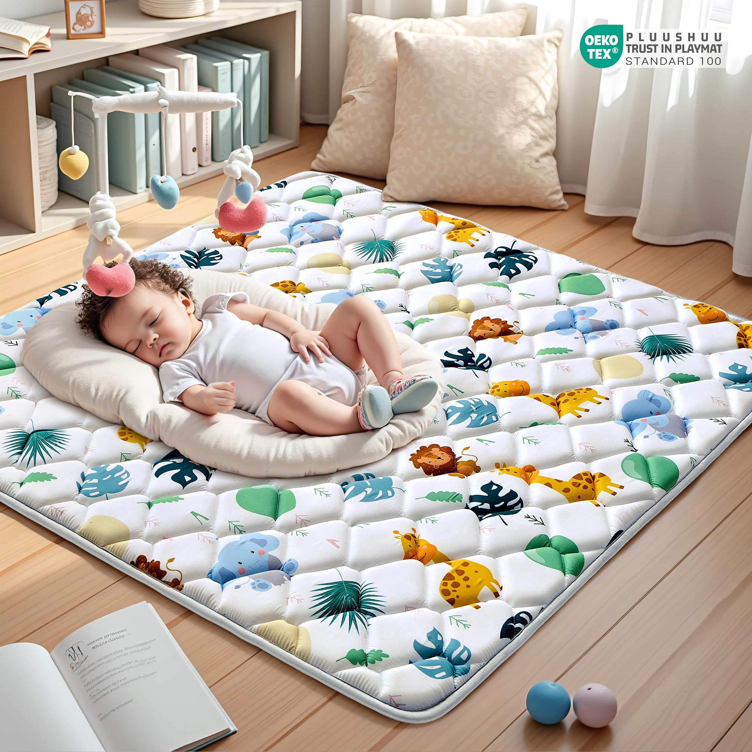 PLUUSHUU baby play mat anti-slip bottom for stable tummy time