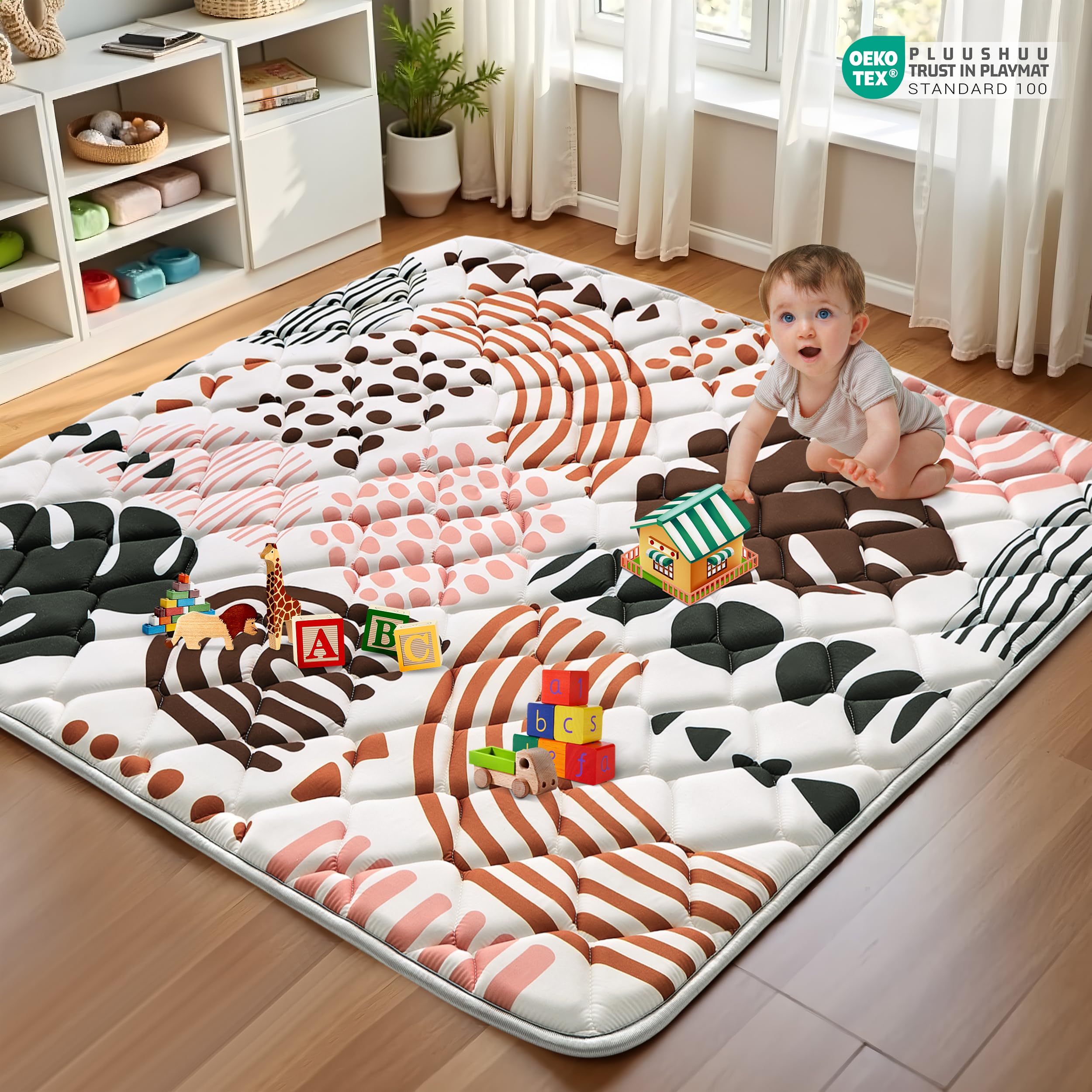PLUUSHUU baby play mat lock-edge texture maintains shape and comfort.