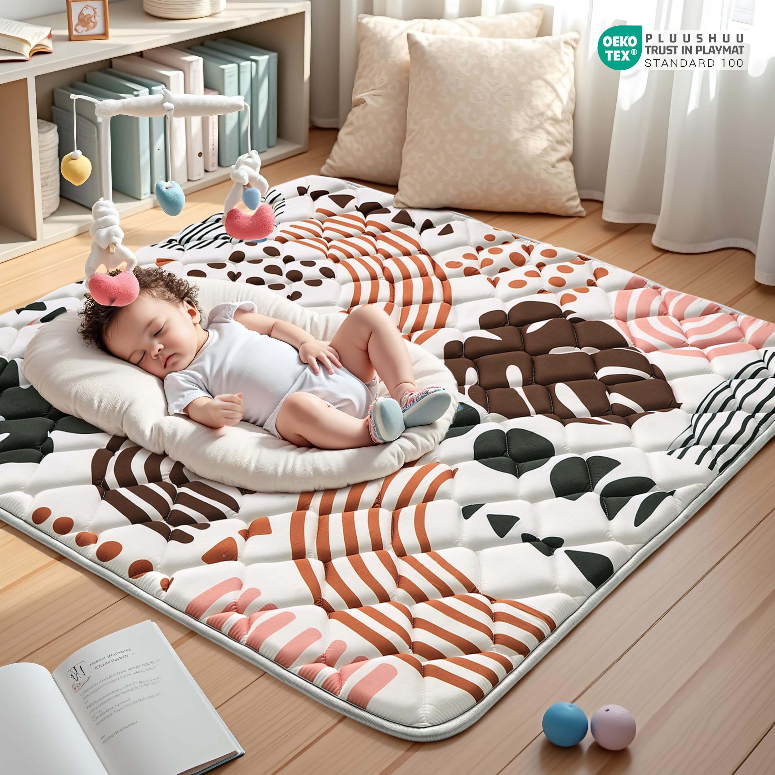 PLUUSHUU baby play mat folded for compact storage and easy transport.