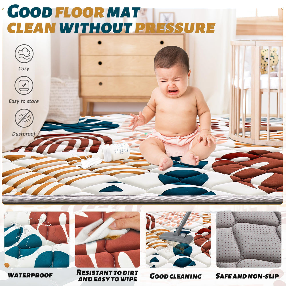 PLUUSHUU baby play mat waterproof surface cleans easily after spills.