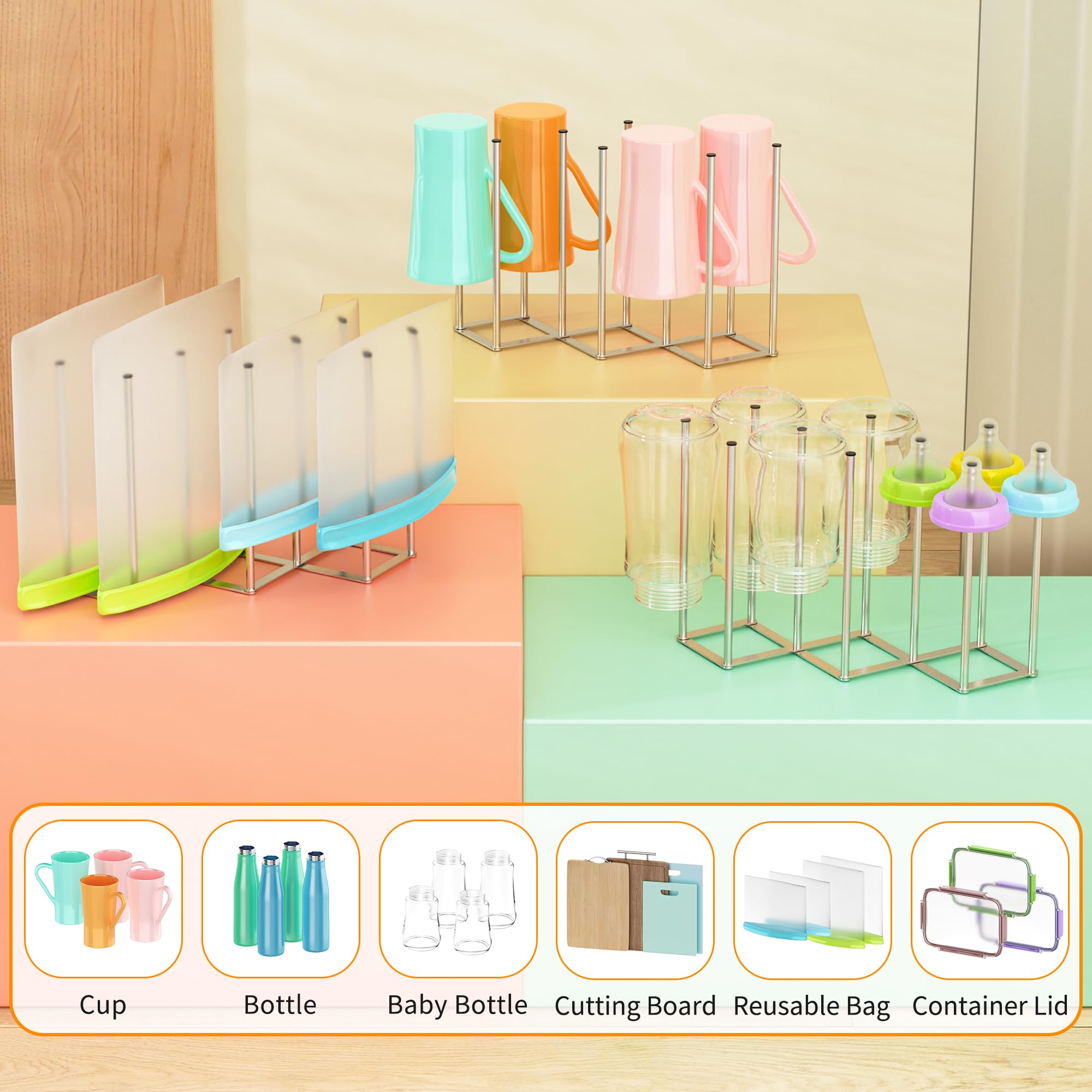 PLUVON multi-functional-organizer dries cups, silicone bags, jars for organized clutter-free counter.