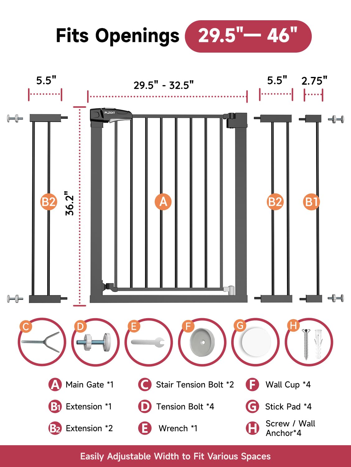 PLZOIT baby gate extension packs expand reach for various openings.