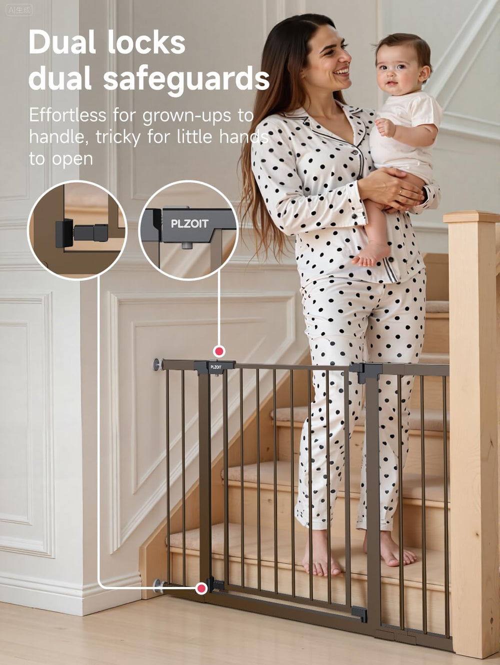 PLZOIT baby gate extensions 29-46in shows adjustable width for doorways