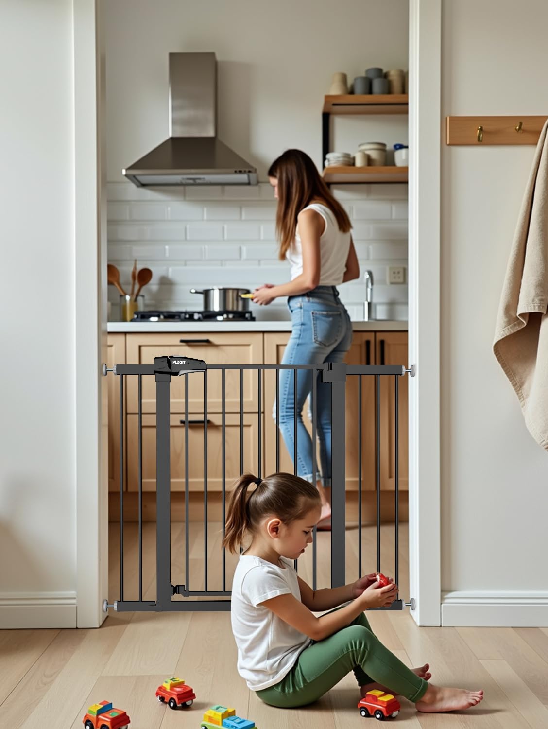 PLZOIT baby gate pressure-mounted installation protects walls and requires no drilling.