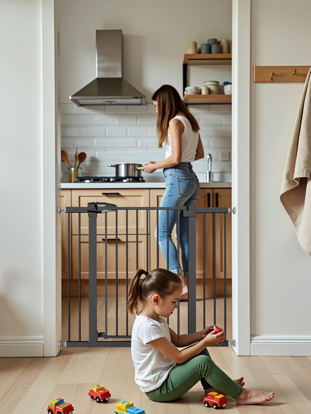 PLZOIT baby gate pressure-mounted installation protects walls and requires no drilling.