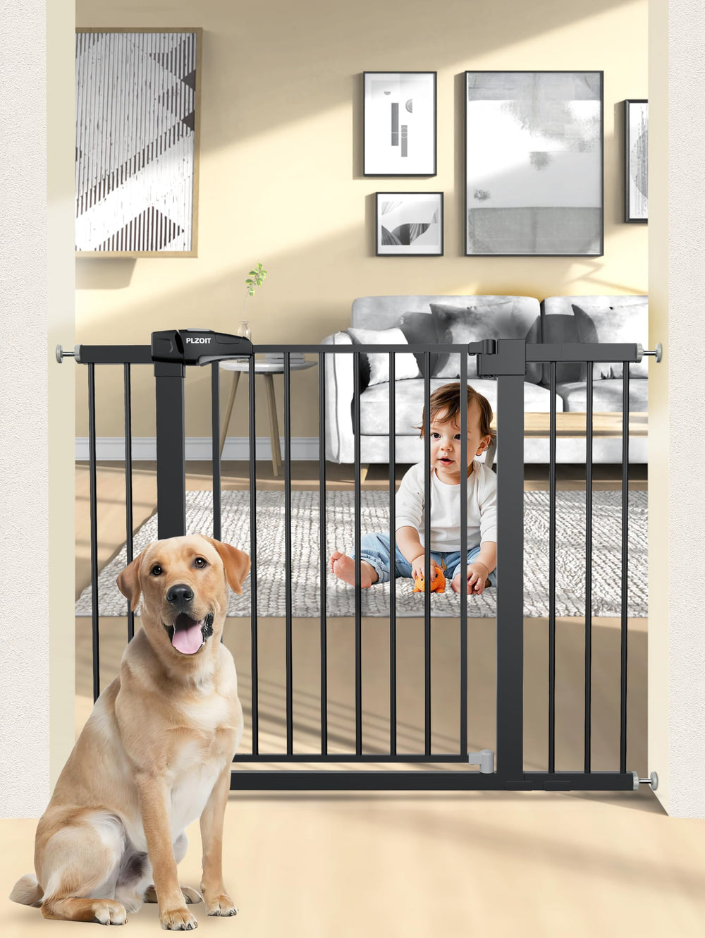 PLZOIT baby gate stairs 36.2 inches tall secures stairs for child and pet safety.