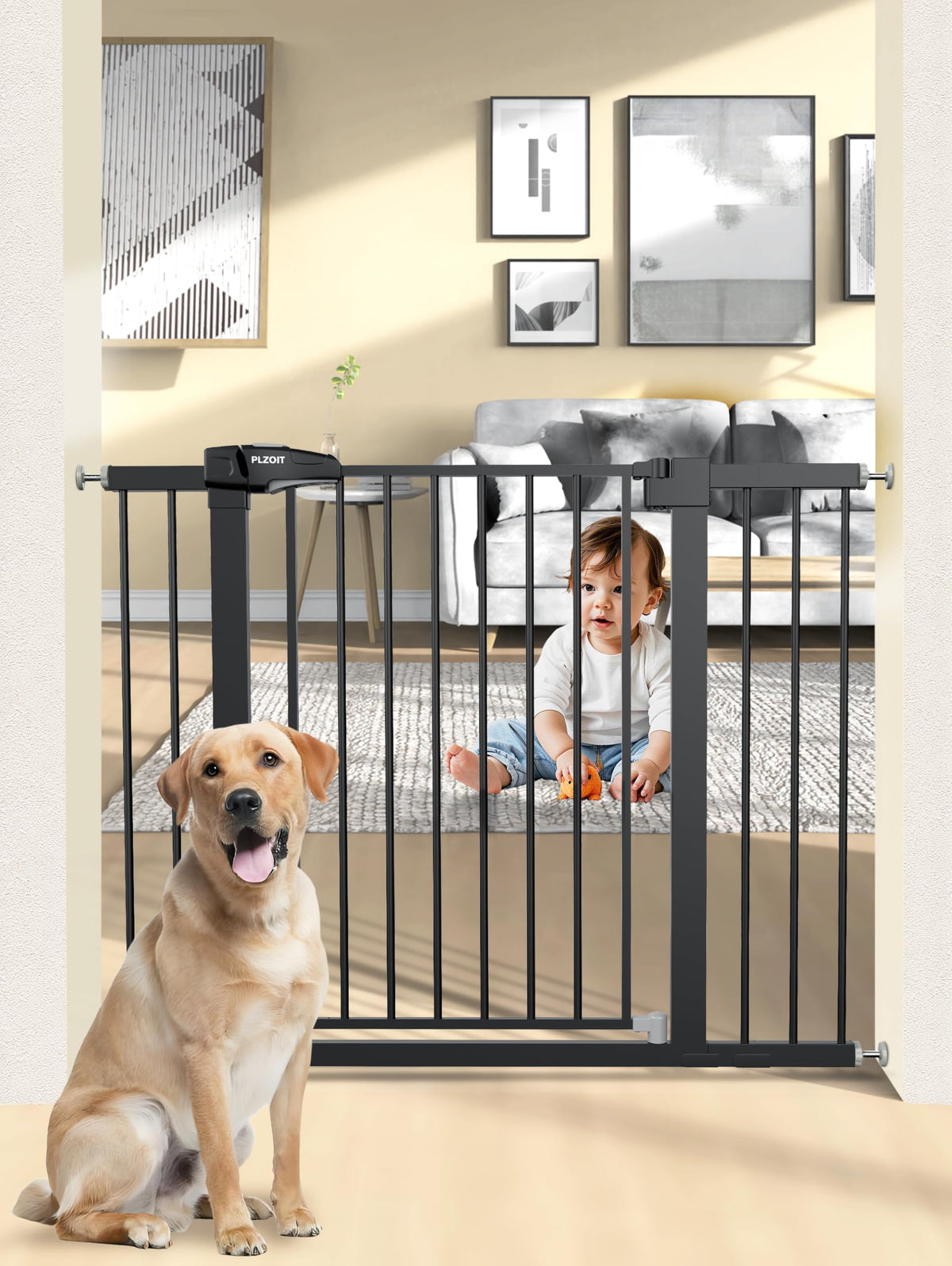 PLZOIT baby gate stairs 36.2 inches tall secures stairs for child and pet safety.