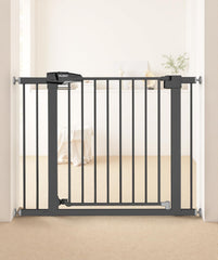 PLZOIT baby gate stairs-setup shows sturdy metal barrier for child and pet safety.