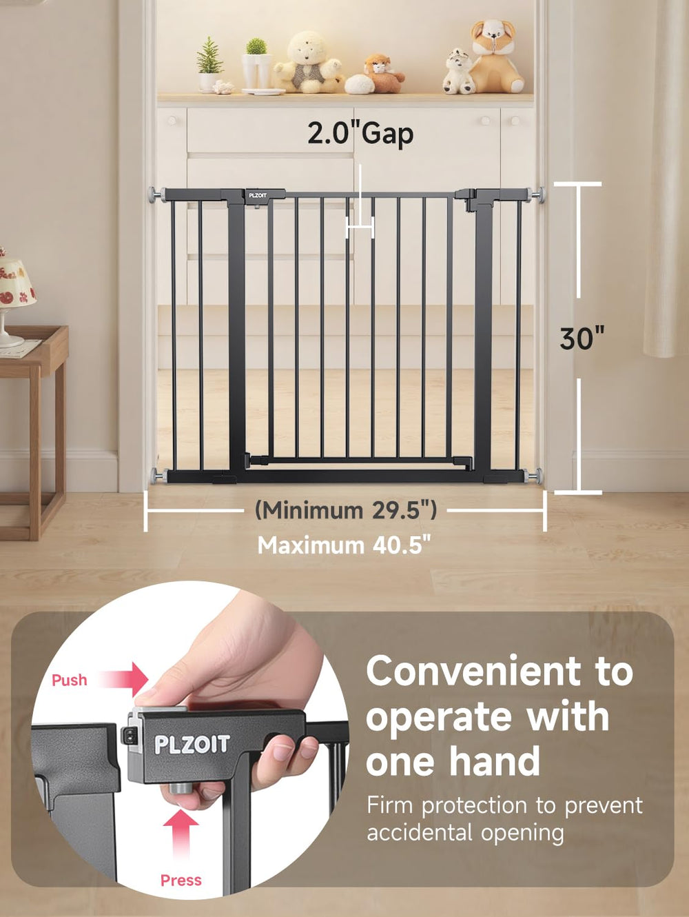 PLZOIT stairs gate installed in stairwell with extensions for fit