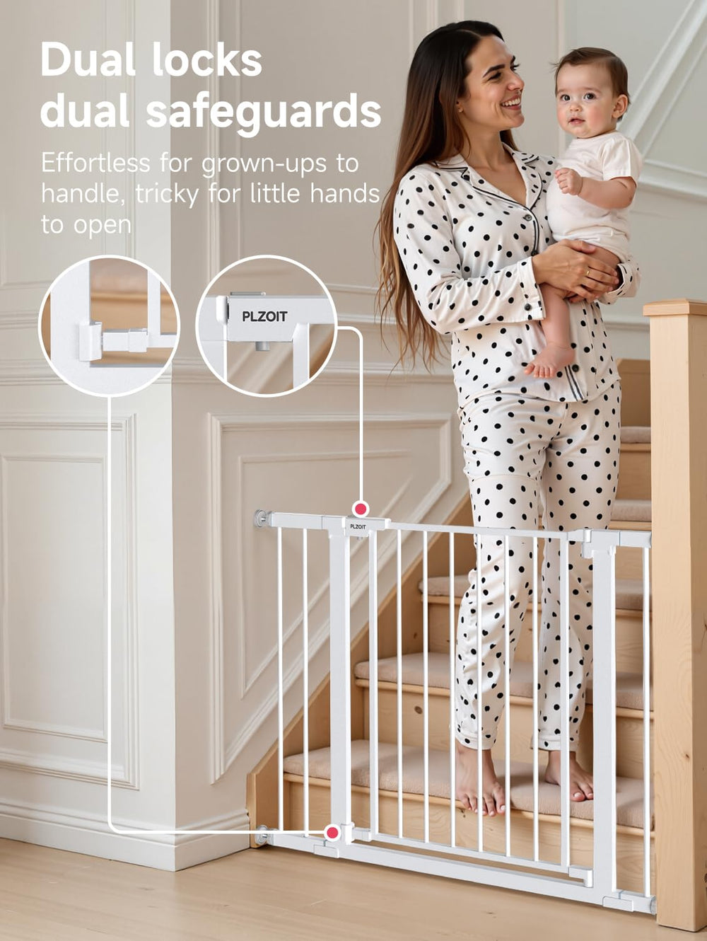 PLZOIT baby gate walk-through design enables easy passage
