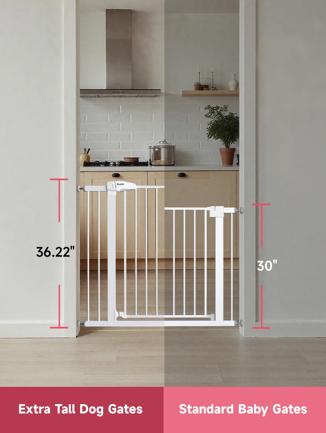 PLZOIT dog gate wide doorways 29-46in enables easy passage for people and pets.
