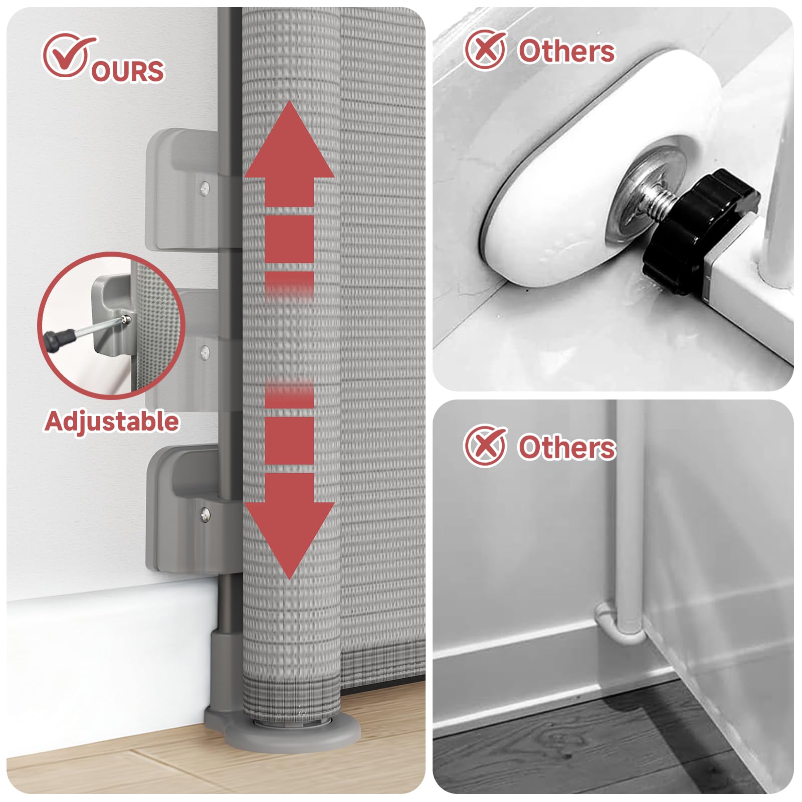 PLZOIT baseboard-adjustable frame fits various wall profiles without damage.