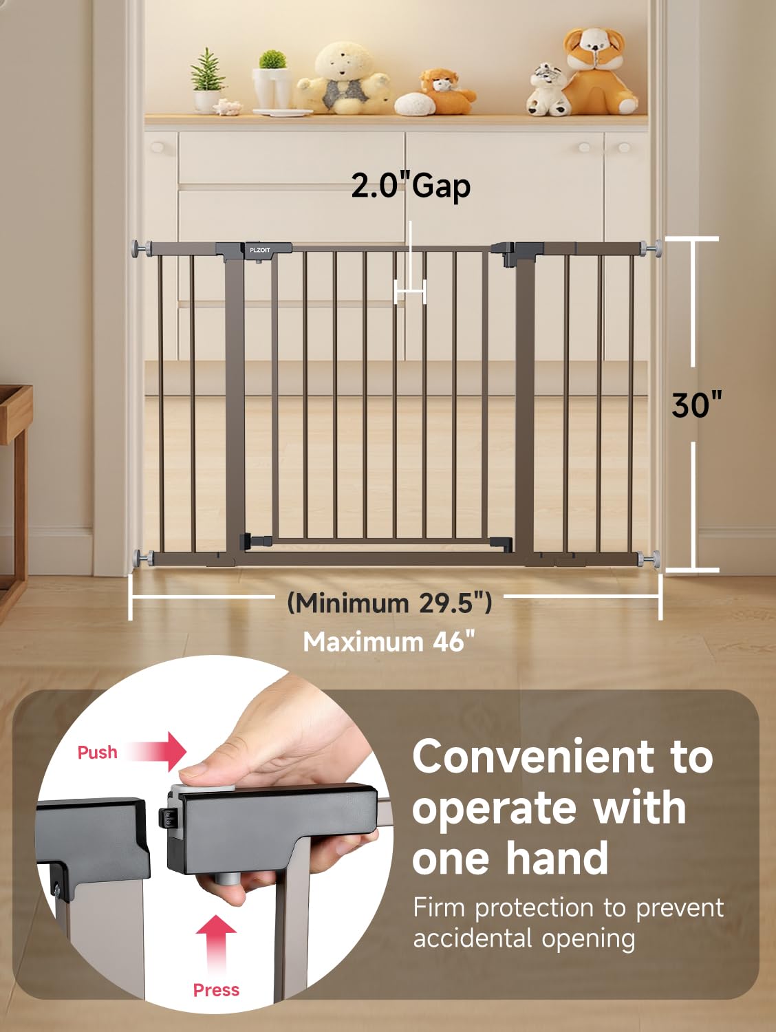 PLZOIT walk-through gate 23.6in offers easy passage for adults