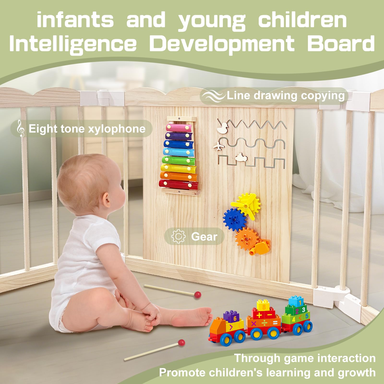 Folded design of Pmbqifay baby playpen, compact for storage and easy transport.