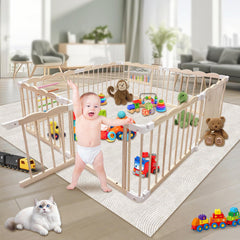 Pmbqifay baby playpen wooden frame, sturdy 60x60x24 inch yard for flexible room layouts.