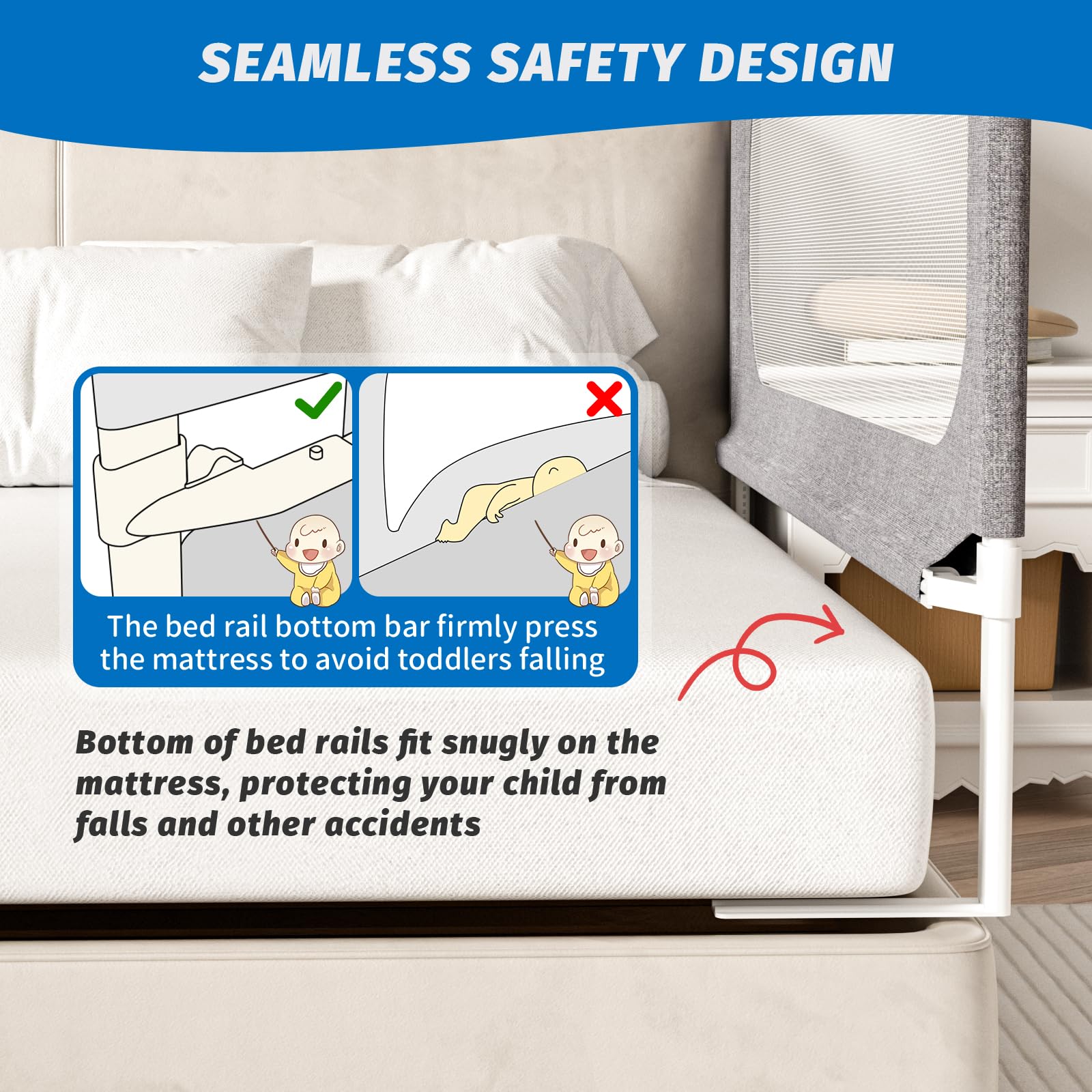 PNXDFC king bed rails headboard rod demonstrates added stability with a headboard.