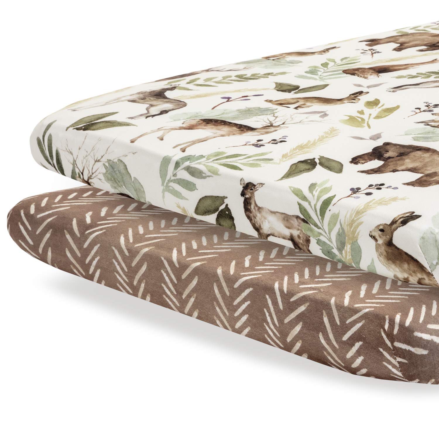 Pobibaby 2-pack woodland sheets folded for cozy, snug naps